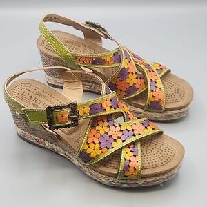 L'Artiste by Spring Step RADD Floral Cork Wedge Sandal Slingback Women's 8 / 38